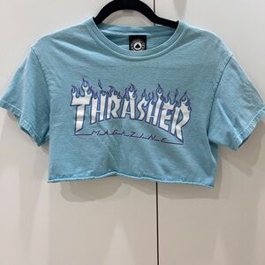 Thrasher Cropped Light Blue Flame Tee